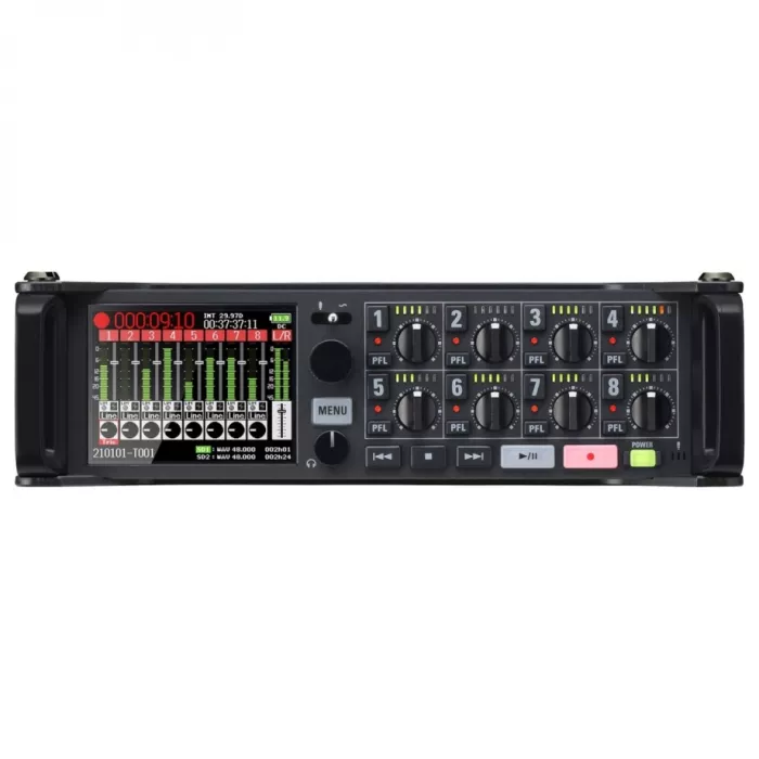 Zoom F8n Pro професійний польовий рекордер (32-біт Float, 8 XLR входів) для кіно та ТБ із точним таймкодом, Bluetooth, 2,4" повнокольоровий РК-дисплей